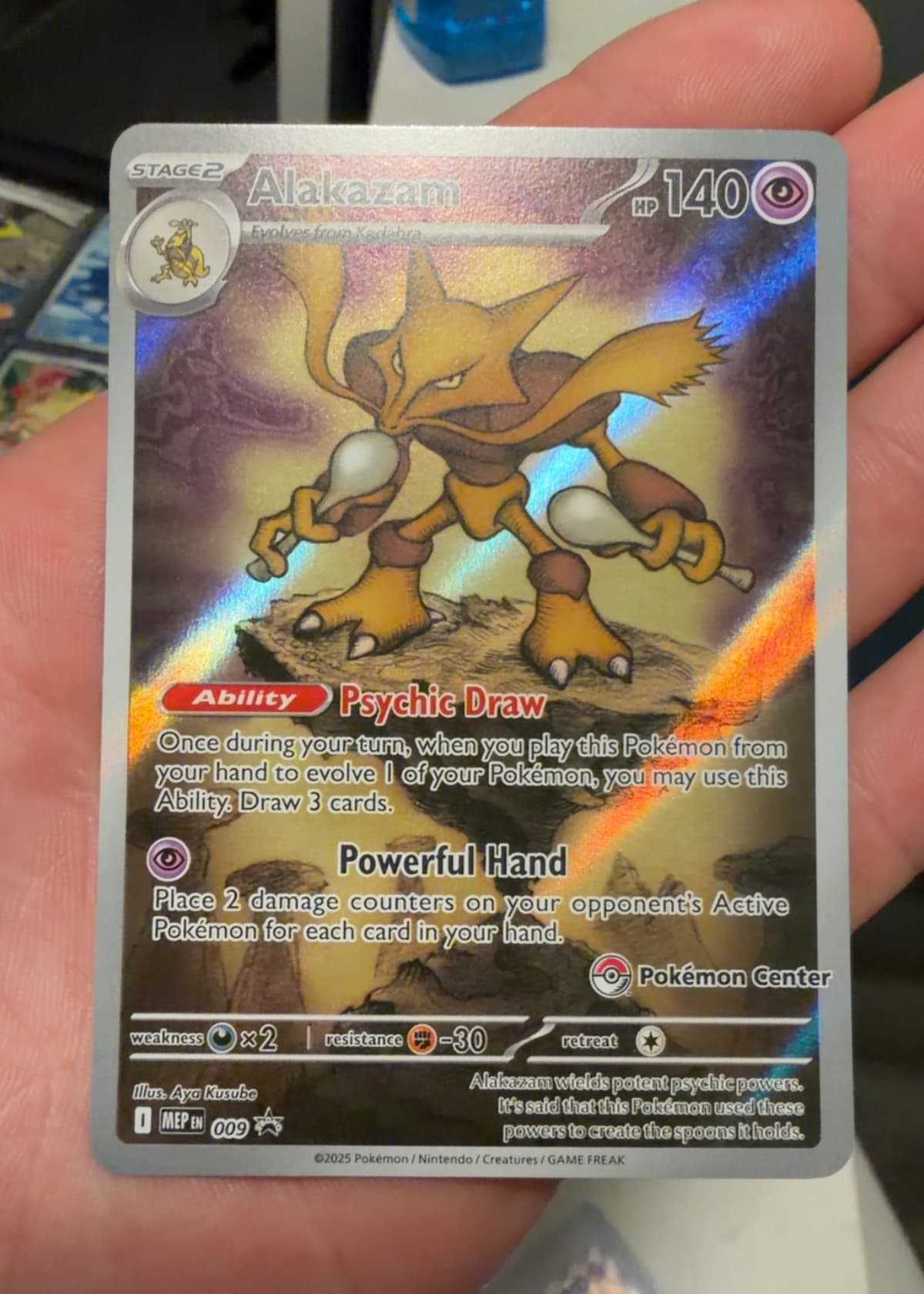 pokemon card dark alakazam 2025 MEP Black Star Promos Promos #009 PSA 9 Burbank Cards (Any other effects that would happen after applying Weakness and Resistance still happen.) English and Japanese Dark Alakazam.